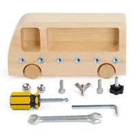 Wooden Busy Bus Toy- Montessori Screw Driver Board Nuts Bolts