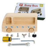 Wooden Busy Bus Toy- Montessori Screw Driver Board Nuts Bolts