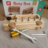 Wooden Busy Bus Toy- Montessori Screw Driver Board Nuts Bolts